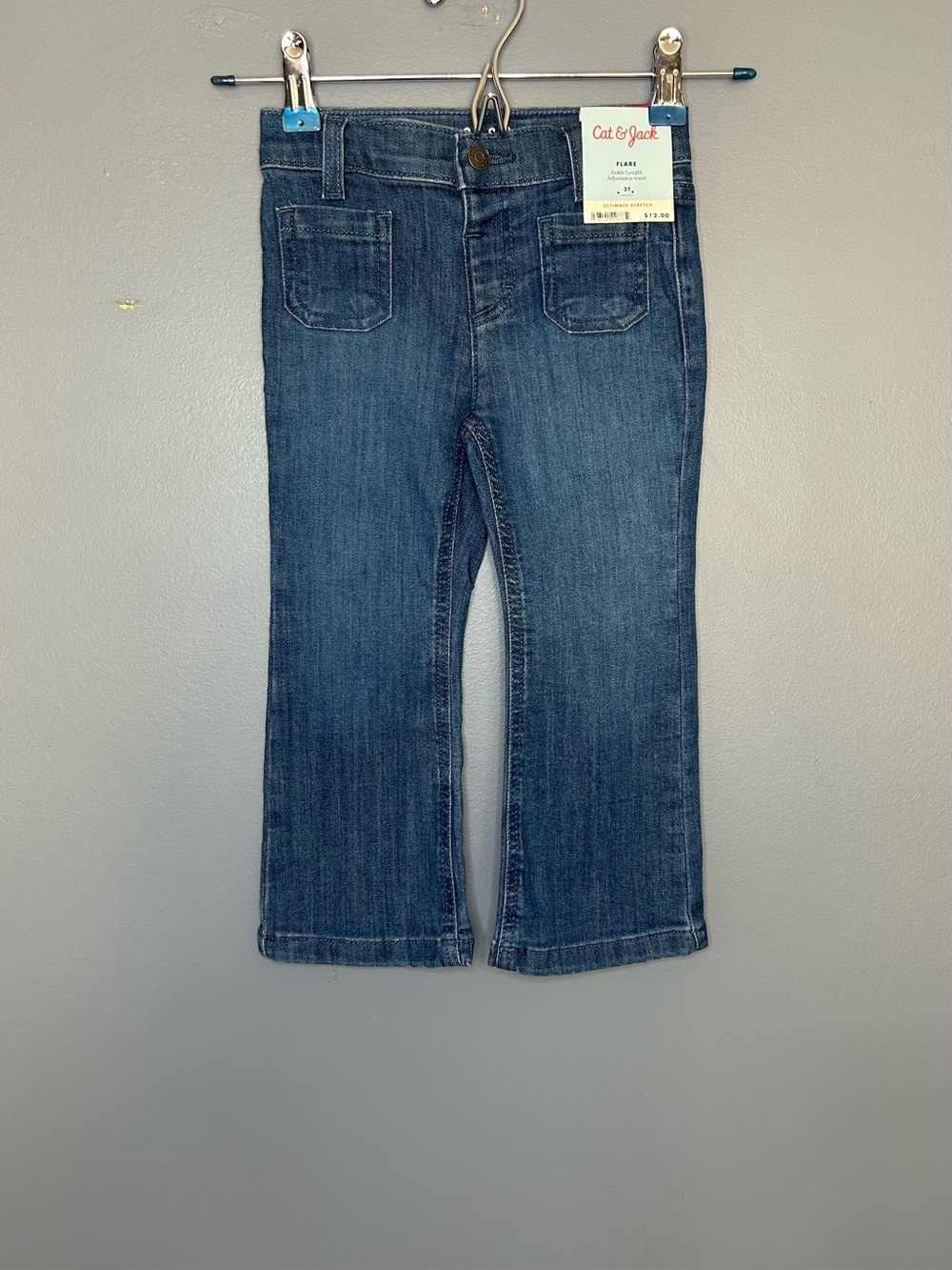 Cat & Jack Jeans Girls 3T Blue Flare Ultimate Stretch Adjustable Waist Denim